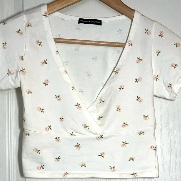 Rare Brandy Melville Floral Amara Crop Top Y2K Babydoll Date Night Boho Size OS - Picture 4 of 9